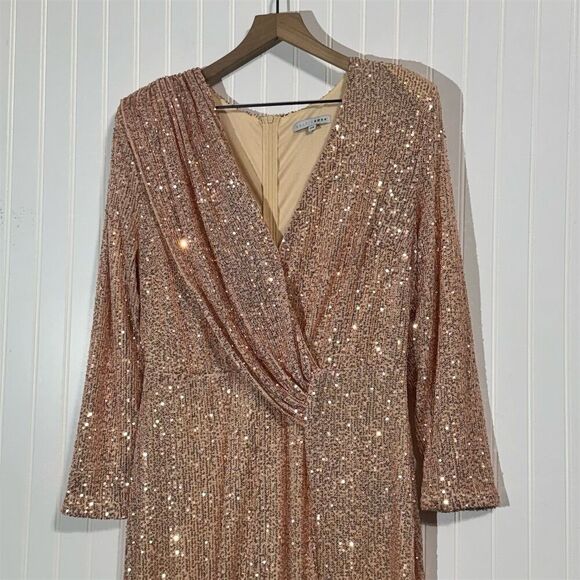 Baltic Born Zurich Sequin Maxi Dress Rose Gold 2X Long Sleeve Formal Gown Plus - Picture 3 of 8